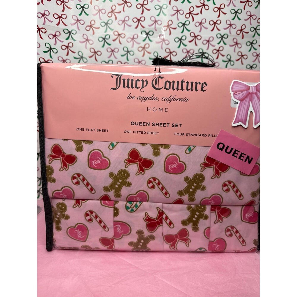JUICY COUTURE PINK GINGERBREAD BOW SHEET SET SIZE QUEEN